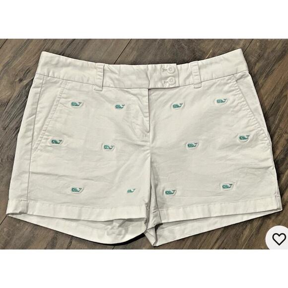 Vineyard Vines Pants - Vineyard Vines White w Green Whales Flat Front Chino Shorts Womens 2